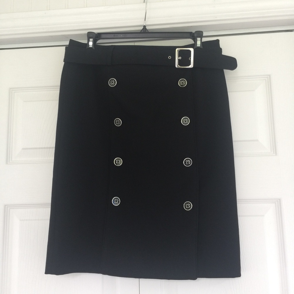 WHBM Black Button Belted Pencil Skirt Size 6 NWT